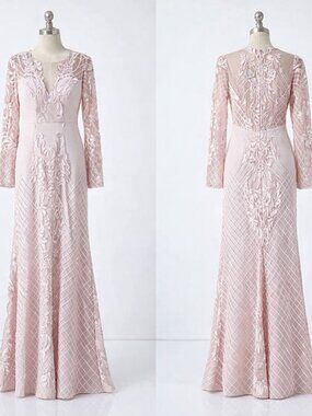 Bariano Australia Pink Floral Embroidered Long Sleeve Illusion Gown Size 2 NWT
